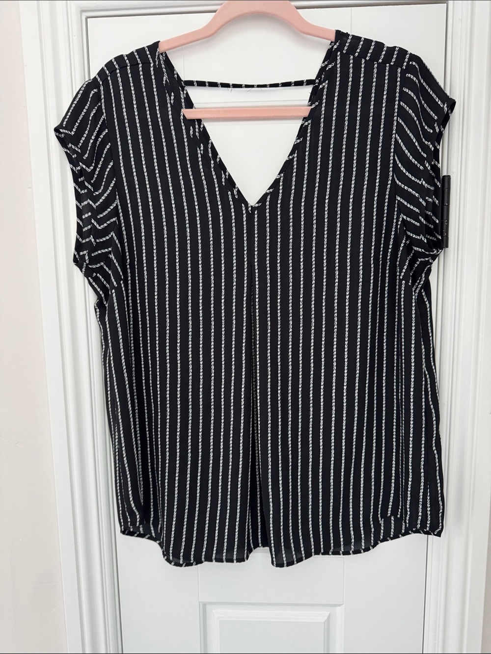 Halogen Black Vertical-Stripe V-Neck Blouse